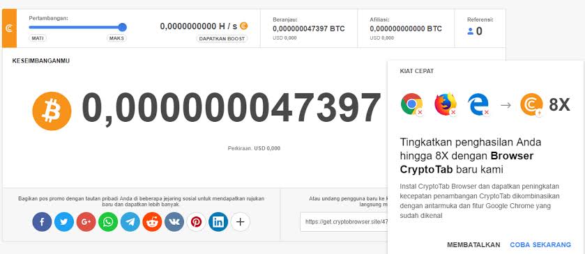 Cara Menghasilkan Uang Bitcoin Dengan Browser Cryptotab.