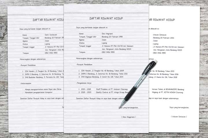 daftar riwayat hidup tulis tangan