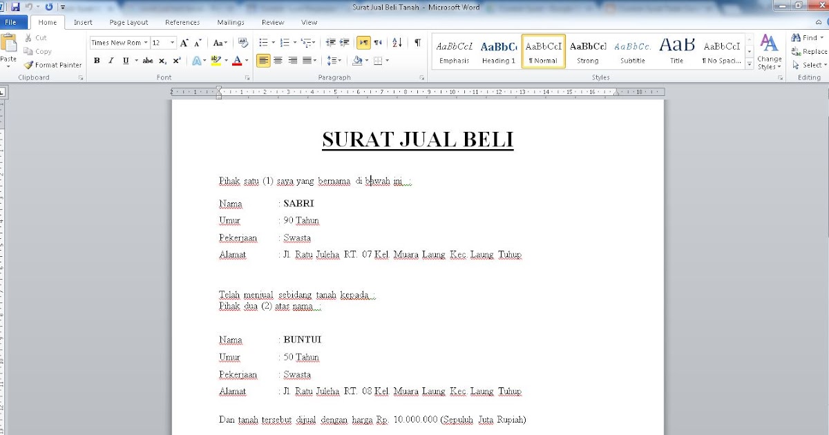 Legal Surat | Contoh Surat Jual Beli Tanah Simple Materai 6000 Doc Format Lengkap