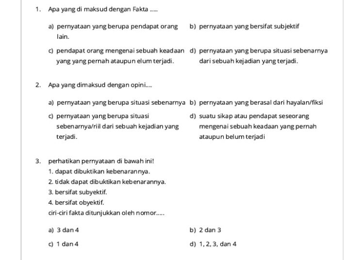 10 Soal HOTS Pokok dan Informasi Penting Bahasa Indonesia Kelas 5 SD