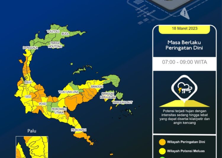 Prakiraan Cuaca Sulteng, Minggu 15 Maret 2026: Palu Berawan, 6 Wilayah Diguyur Hujan Ringan