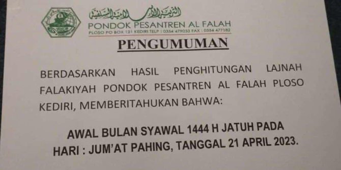 3 Ponpes Gontor, Al Falah Kediri dan Al Falah Trenggalek Rayakan Lebaran Bersama Muhammadiyah