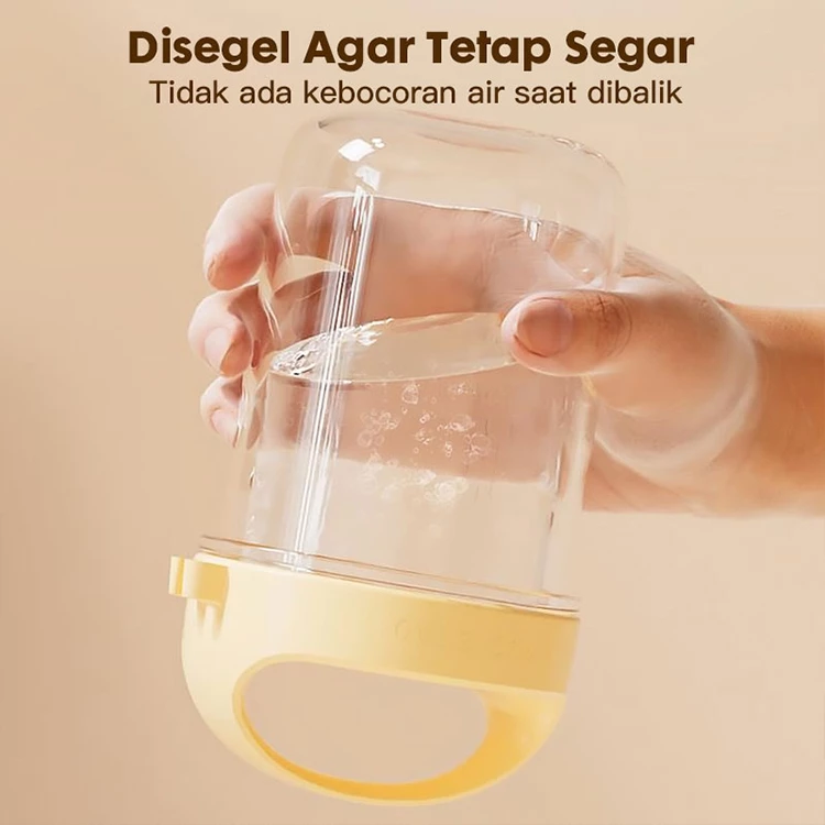 Eatkit Gelas Kaca Oatmeal 350ml Dengan Tutup Anti Tumpah Free Sendok Stainless Oat Glass Mug Salad
