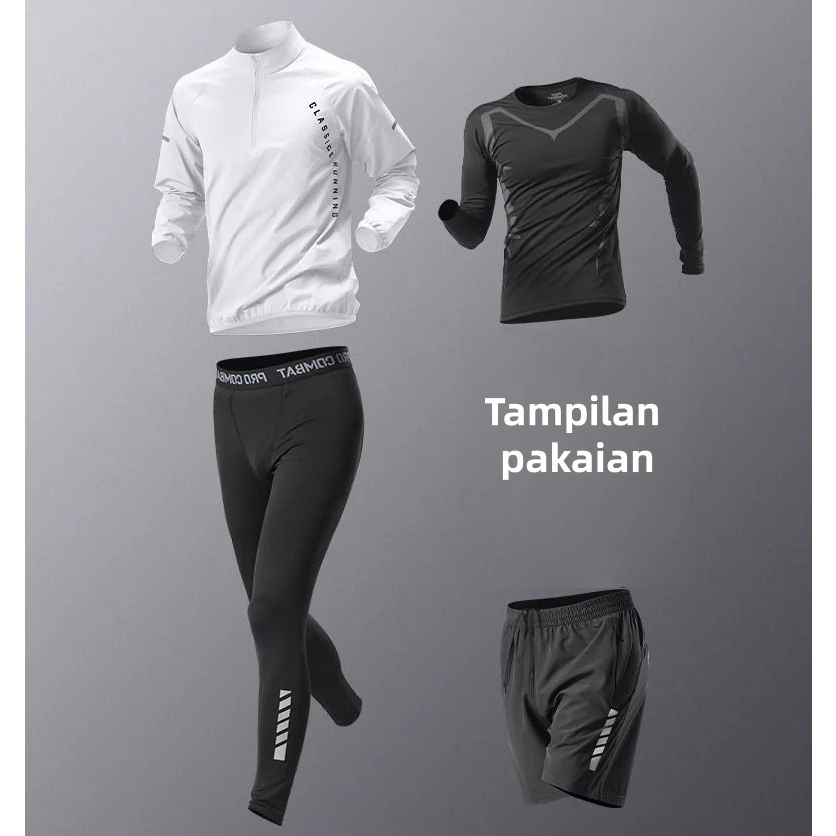 FLEXAURA Setelan Olahraga Pria 4in1 Premium Quick Dry – Half Zipper, Cocok untuk Lari, Gym, Bersepeda & Outdoor