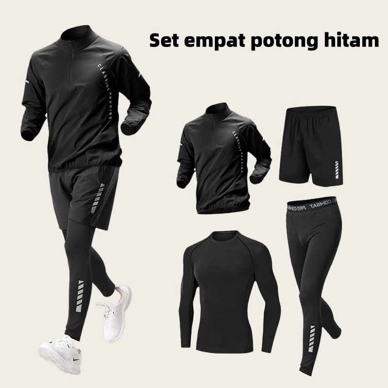 FLEXAURA Setelan Olahraga Pria 4in1 Premium Quick Dry – Half Zipper, Cocok untuk Lari, Gym, Bersepeda & Outdoor